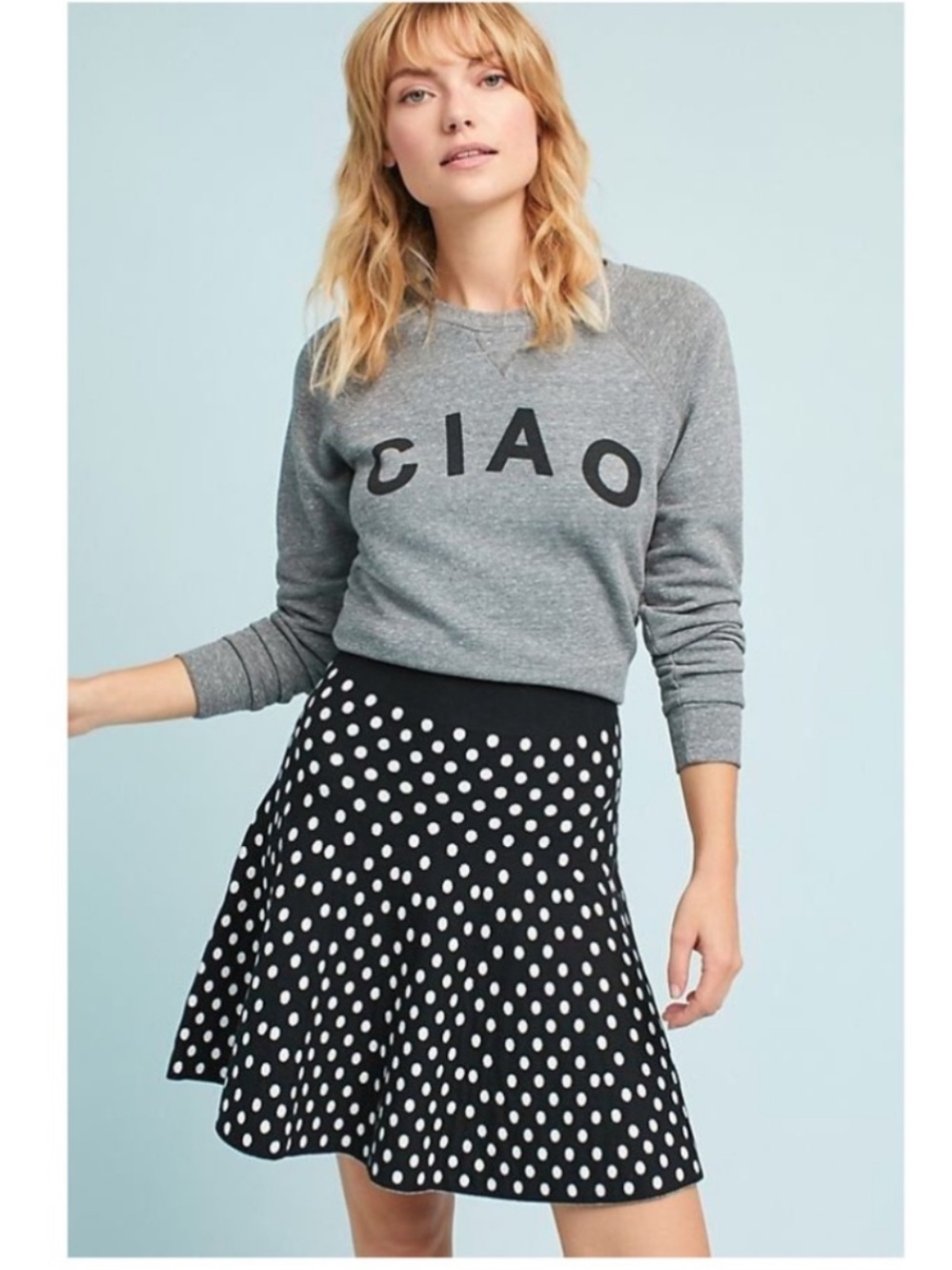 Anthropologie Maeve Black and White Polka Dot A-Line Skirt